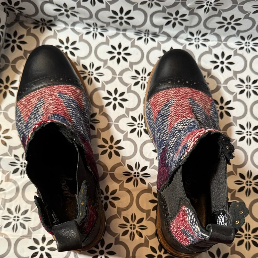 Free People Multicolor Plaid textile Boots with Black leather Accents Sz 36.5 - Picture 6 of 11